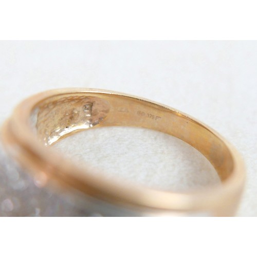 56 - Two 9ct gold rings; a 9ct band set with pave diamonds, size q, 4.9g, plus 9ct with three oval sapphi... 