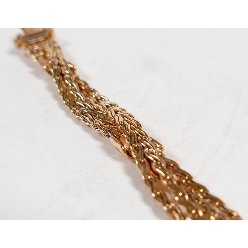 12 - An Italian 9ct Indoerre gold bracelet with two fancy interwoven chains, 20cm, 24.9g.