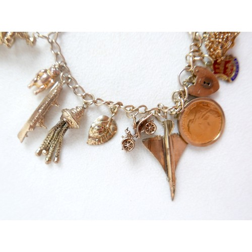 8 - A 9ct gold charm bracelet with assorted charms and a Victoria, veiled head, 1896 half sovereign, 63.... 
