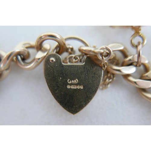 1 - A 9ct gold charm bracelet, flat curb, with assorted 9ct and 14ct gold charms including dolphins, bib... 
