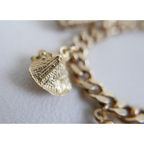 1 - A 9ct gold charm bracelet, flat curb, with assorted 9ct and 14ct gold charms including dolphins, bib... 