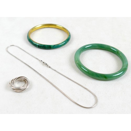 25 - A small group of jewellery, including a jade, lapis and pink stone pendant necklace, 44cm long, silv... 