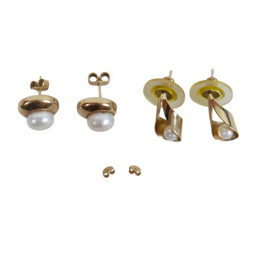 20A - Two pairs 9ct gold earrings; one with pearls (2 pairs) 5.9g total.