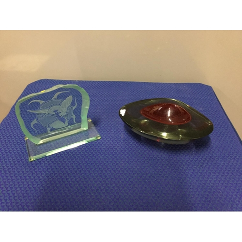 254 - glass geode dish and glass sculpture