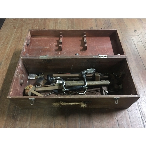 48 - Old wooden tool box and tools