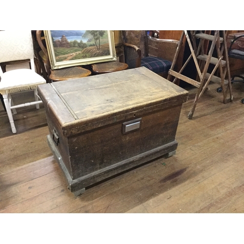 132 - Vintage wooden tool chest of wheels