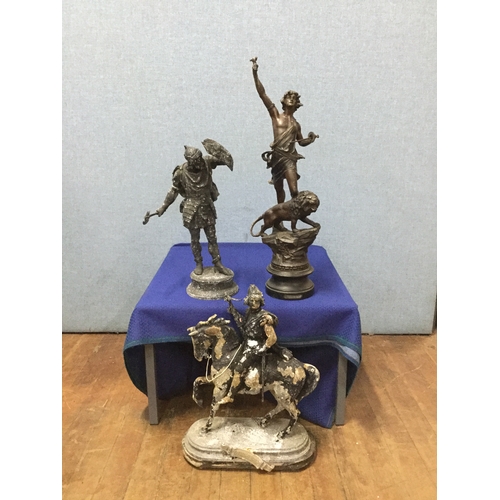 135 - 3 Spelter figures in need of some tlc