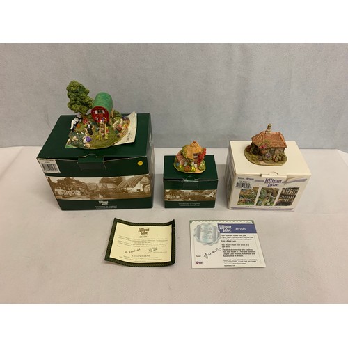 9 - 3 boxed Lilliput lane ornaments with deeds.