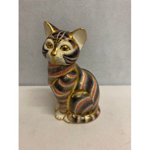 258 - Royal Crown Derby Cat paperweight with gold button to base.