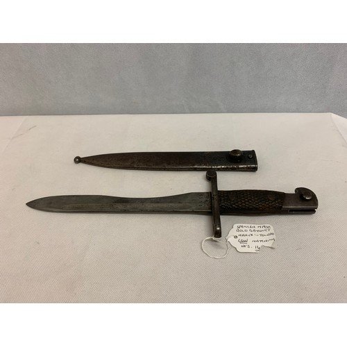 338 - Spanish M1941 bold bayonet. Marker-Toledo. Low matching numbers 14.