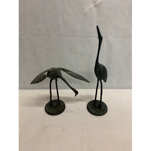 359 - Pair of patinated bronze Crane bird figures. 30cm tall