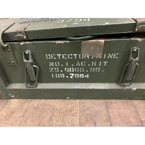 310a - British army mine detector in original wooden transit chest with papers. See pics