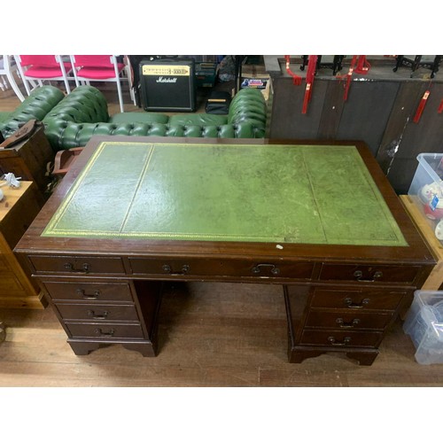 350a - large vintage leather top kneehole  desk 150cm x 90cm