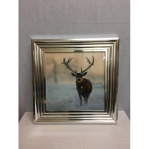 6 - Framed Peggazzi stag picture with Swarovski crystals. 55cm x 55cm