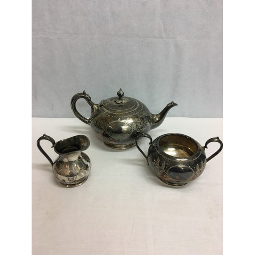 11 - Vintage 3 piece plated tea set to include teapot, cream and sugar.