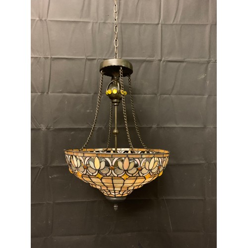 17 - Very large tiffany style hanging shade complete with chains etc. See pics.