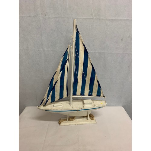 28 - Model wooden yacht on stand