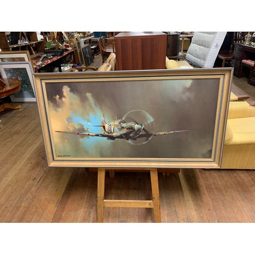 53 - Vintage framed Spitfire picture By Barrie A.F.Clark. 111cm x 16cm