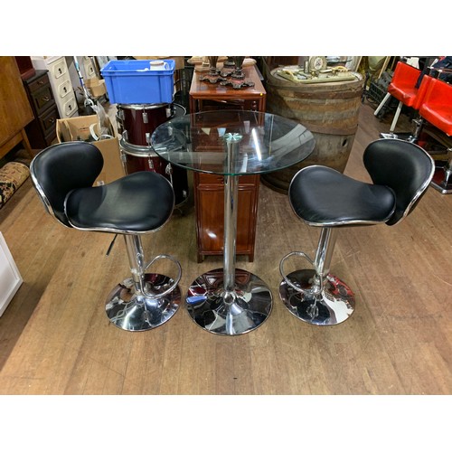 61 - chrome & glass bistro table and chair set