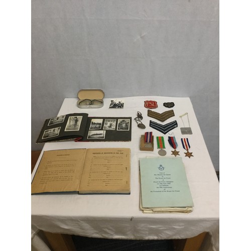 74 - WW2 RAF Flight SGT F.J. Adlam's Observor medals, logbook, paybook, photo album, dog tags, stripes, l... 