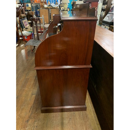 99 - Large rosewood, roll top, multi drawer bureau. With brass fittings and key. Comes apart in 3 pieces.... 