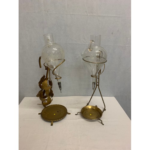 103 - Two vintage wrought iron and glass wine Aerator dispensers. See pics