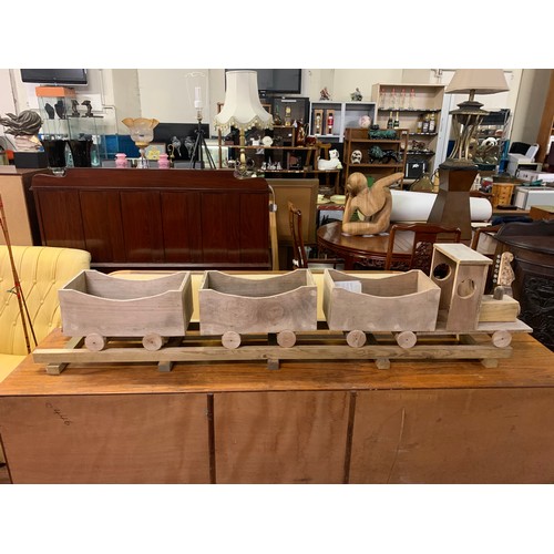 112 - Large hand made wooden train with track 162cm long.