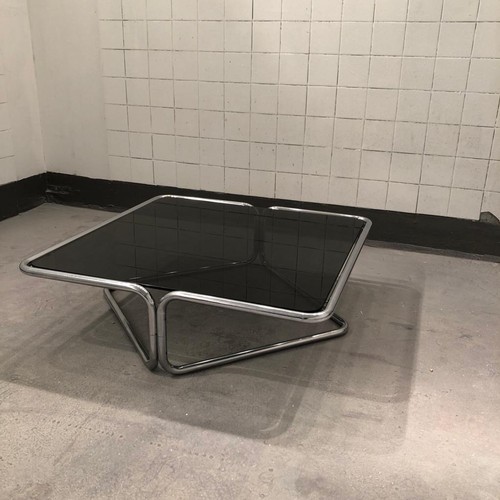 138 - Large retro Italian glass and chrome coffee table. 107cm x 107cm