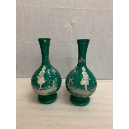 175 - Pair of large Mary Gregory glass vases.