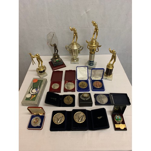 236 - Selection of sporting medals and trophies.