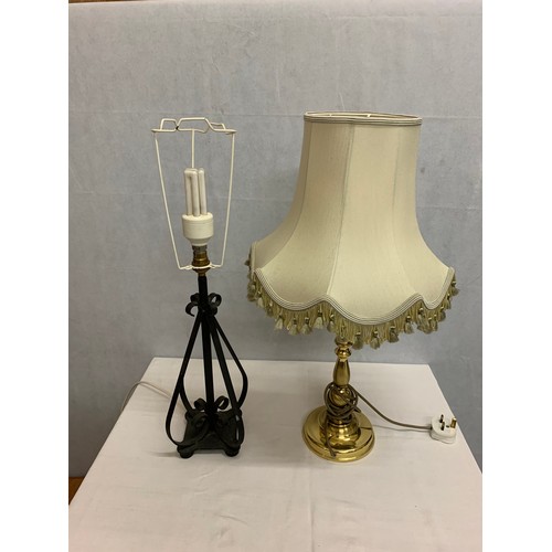 277 - Wrought iron table lamp and brass table lamp.