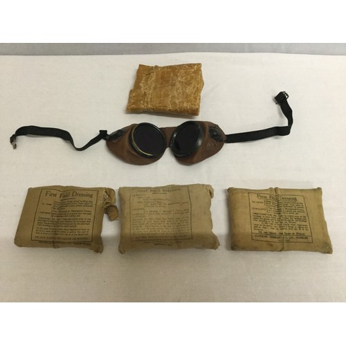 270b - 3 X WW2 Dressings and WW2 night flying training goggles.