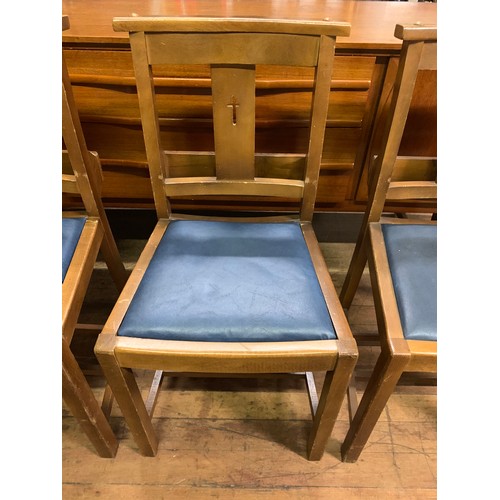 79 - Set of 3 vintage church chairs with cross design and bible holder backs. See pics.