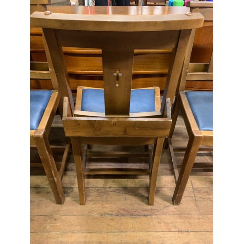 79 - Set of 3 vintage church chairs with cross design and bible holder backs. See pics.