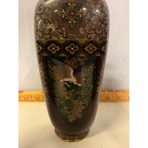 19 - Set of 3 vintage cloisonne vases depicting the phoenix. See pics. 23 and 19cm tall.