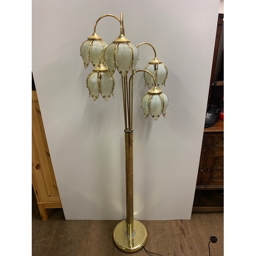 14 - Brass and glass floor lamp in flower design.