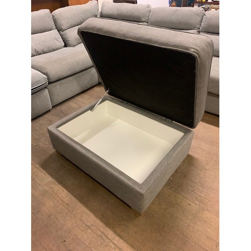 130 - Large grey, fabric corner sofa with matching storage foot stool. See pics.