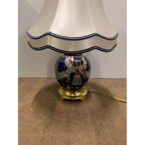 146 - Hand painted table lamp on brass base.