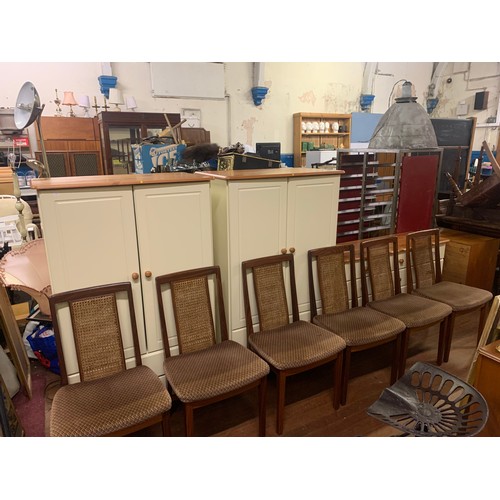 149 - 6 rattan back G Plan chairs.