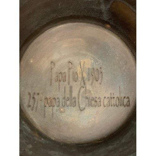 186 - Antique Patinated bronze, Pope Pius 10th commemorative bowl with inscription for 1903. See pics.