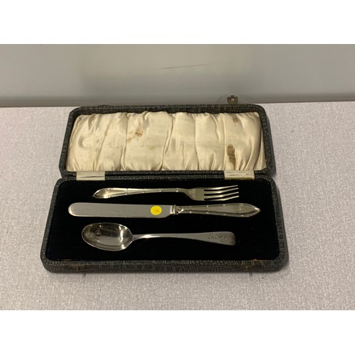 212a - Hallmarked silver knife, fork and spoon set in case.