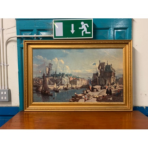 547 - Large gilt framed marina scene picture. 116 X 76