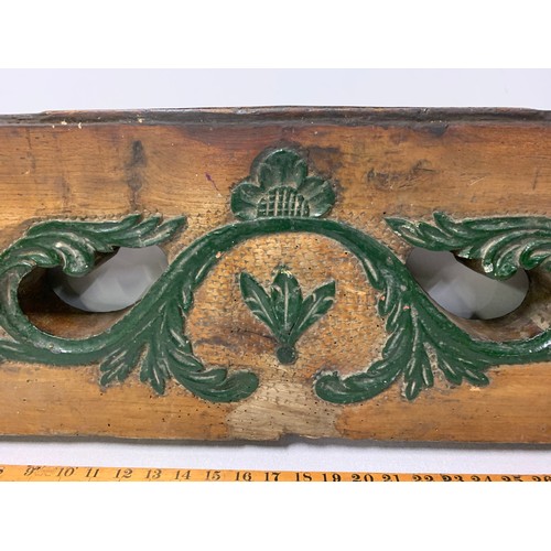 13 - Very heavy antique wood and metal pediment. Possibly from a carnival. 28 x 11cm