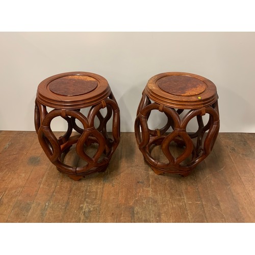 61 - Pair of Asian rosewood/hardwood drum/barrel stools.
18 inches tall