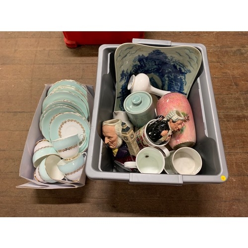 68 - Two boxes of ceramics to include tea ware and Toby jugs etc.