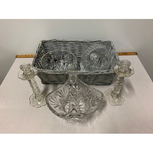 76 - Collection of vintage crystal ware to include  flower baskets and candle sticks etc.