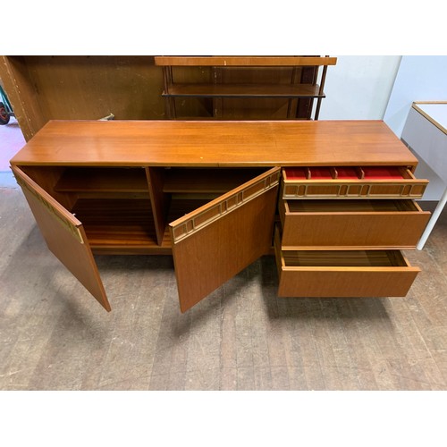 136 - Mid century teak 2 door and 3 drawer sideboard on hairpin legs.