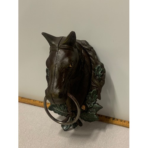 150 - Large cast iron horse head door knocker. 28cm