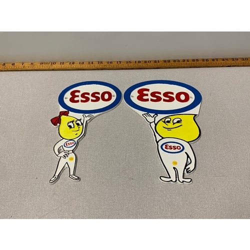 159 - Pair of his and her cast iron Esso signs.