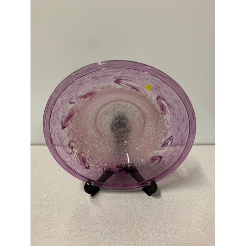 319 - Large Scottish Monart pink swirl glass bowl.